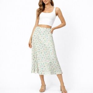[Zara] Floral Printed Satin Midi Skirt
